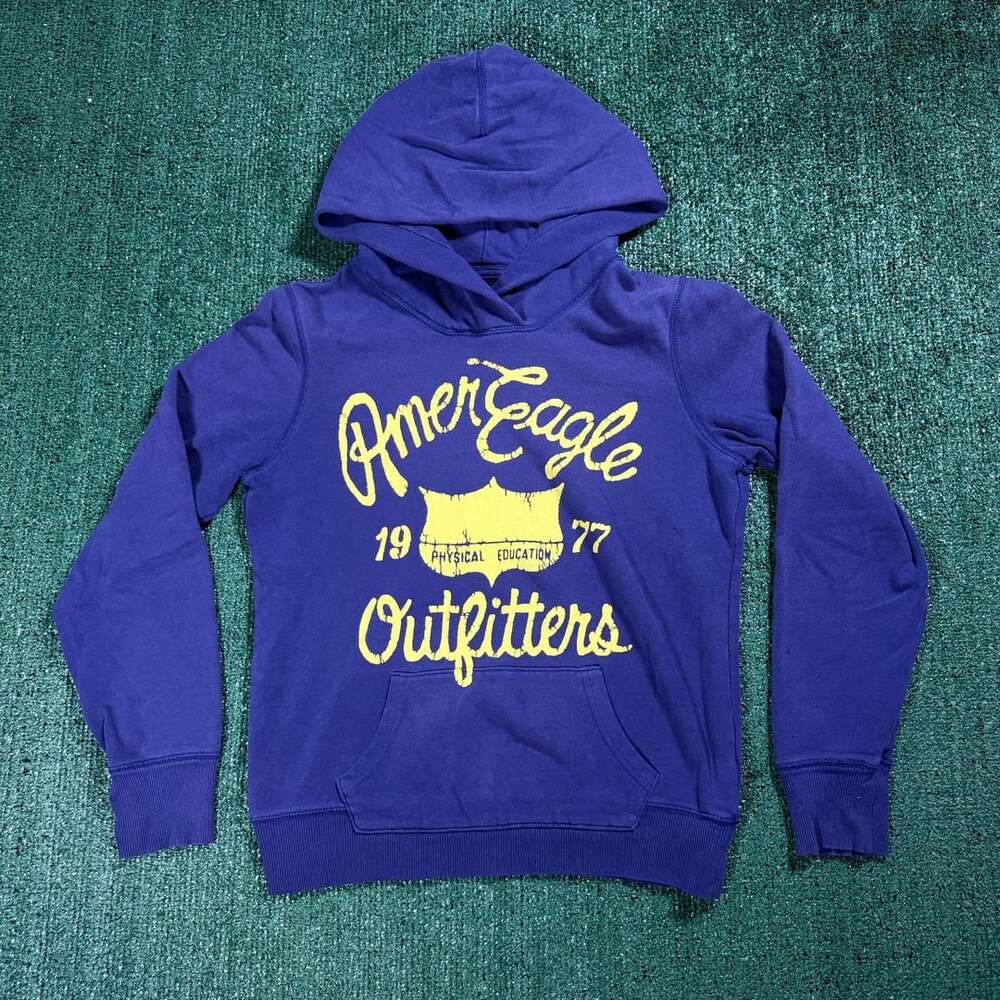 Y2K Womens American Eagle Outfitters Hoodie Yellow Graphic Medium